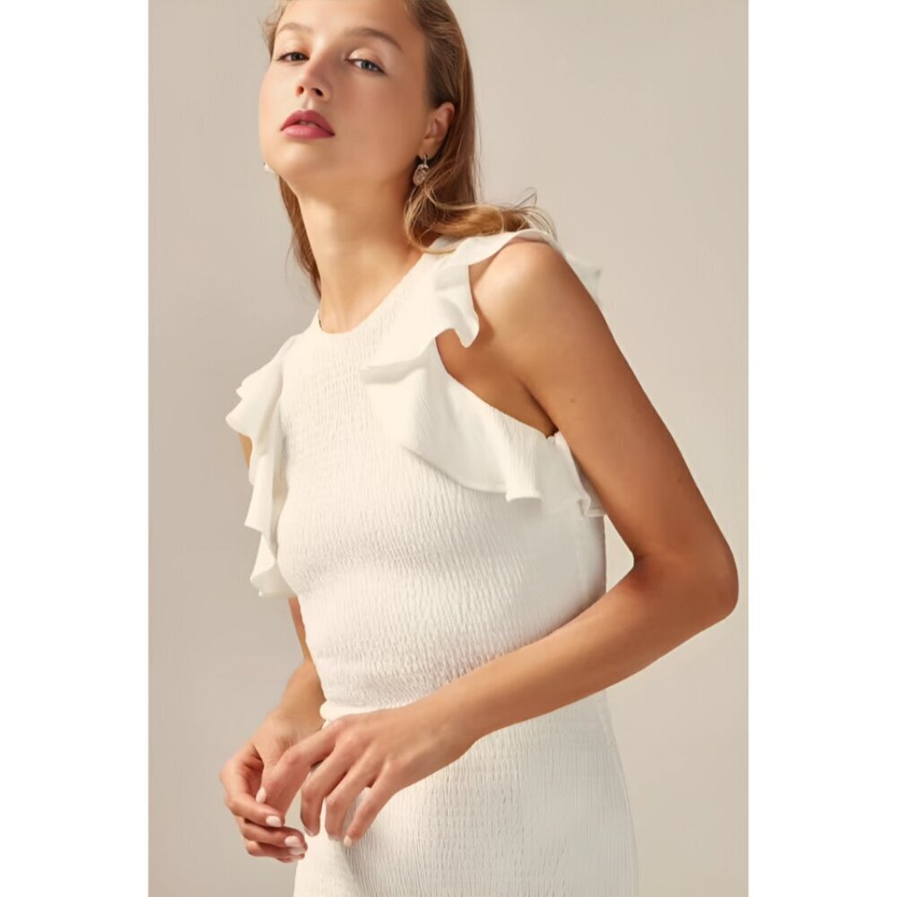 C/MEO Collective Expired Mini Dress Ivory Size XXS/00 Smocked Ruffle - Picture 3 of 9